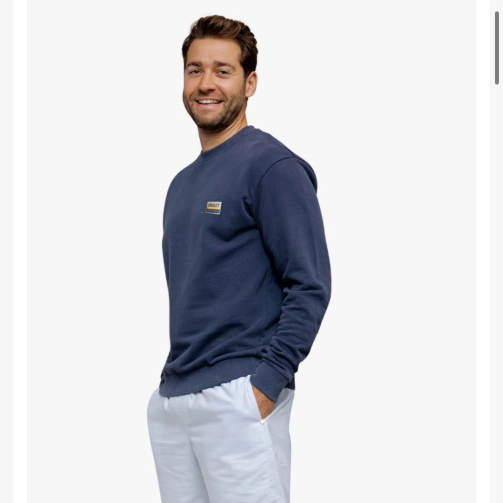 Mugsy Pullover Crew Sweatshirt Mens M Vintage Navy Blue Soft Logo Surf Buttery